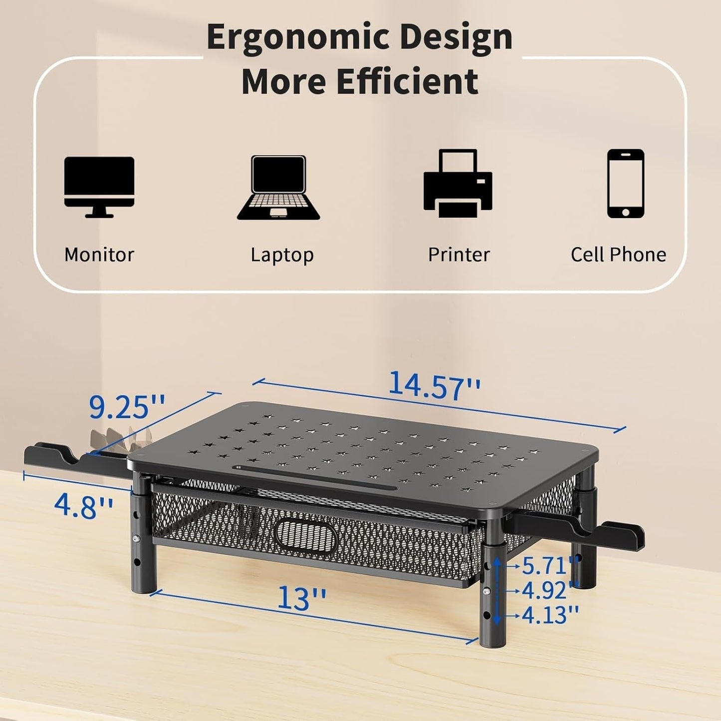 Smart Monitor Riser – Adjustable Height & Storage!