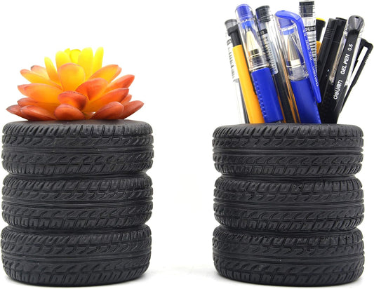 Tire Shaped Planter Pencil Holder Pen Holder for Desk Home Office Accessories Organizer Tire Succulent Cactus Planter Pot (Pack of 2)