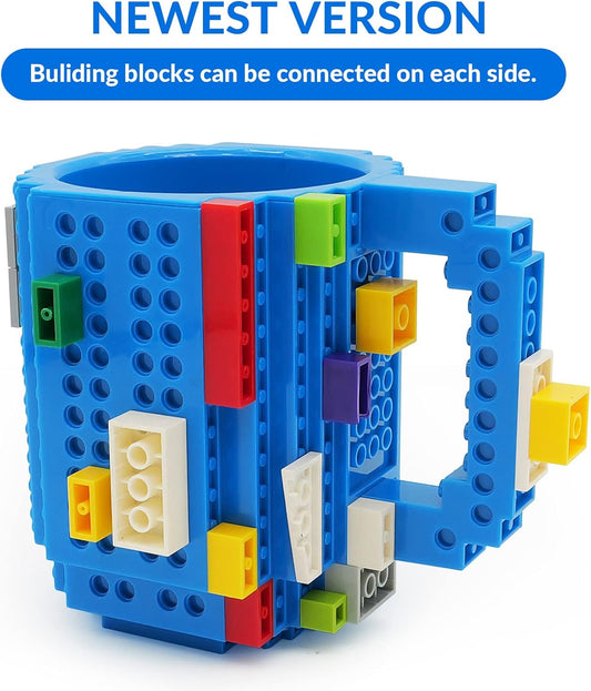 Caffeine Meets Creativity: Build-On Brick Mug on your desk, Grown-Ups, and Office Tinkerers (Blue)