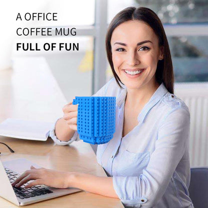 Caffeine Meets Creativity: Build-On Brick Mug on your desk, Grown-Ups, and Office Tinkerers (Blue)