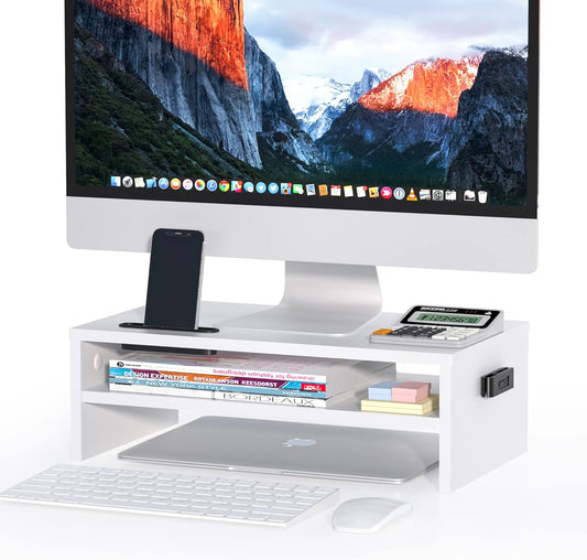 Rise & Shine: 16.5” 2-Tier Monitor Stand with Storage! - Idle Offices