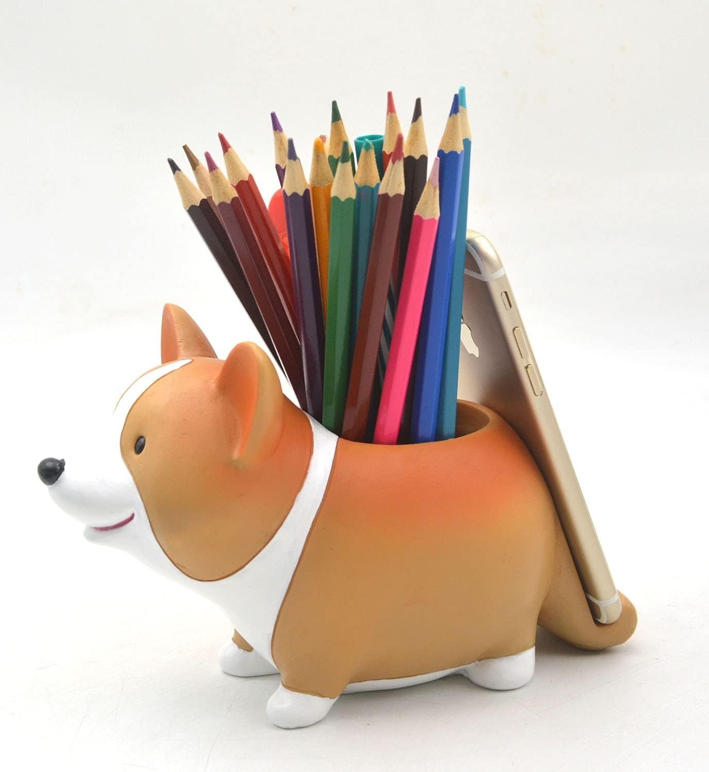 Creative Cute Desk Accessories Corgi Pen Pencil Holder with Phone Stand Pen Cup Office Decor Home Office School Desk Decor Corgi Gift for Women Men