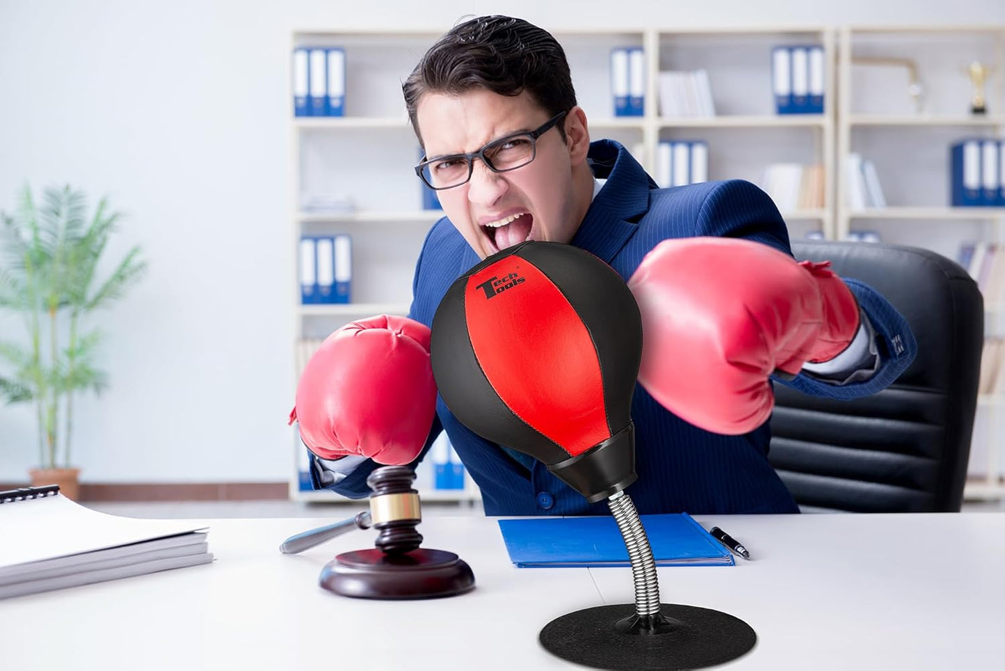 Desktop Punching Bag - Suctions to Your Desk, Heavy Duty Stress Relief Boxing Bag, Cool Stuff for Office, White Elephant Gifts for Boss or Coworker