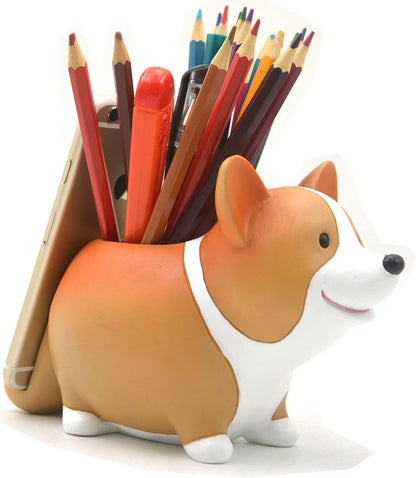 Creative Cute Desk Accessories Corgi Pen Pencil Holder with Phone Stand Pen Cup Office Decor Home Office School Desk Decor Corgi Gift for Women Men