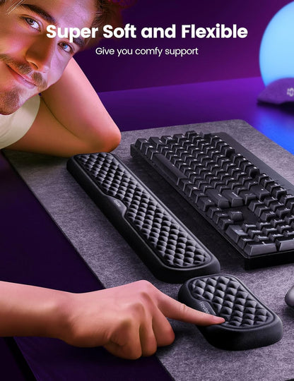 Wrist Rest for Keyboard and Mouse, Computer Ergonomic Wrist Support Pad, Soft Memory Foam Arm Cushion for Desk, Palm Hand Office Laptop Typing