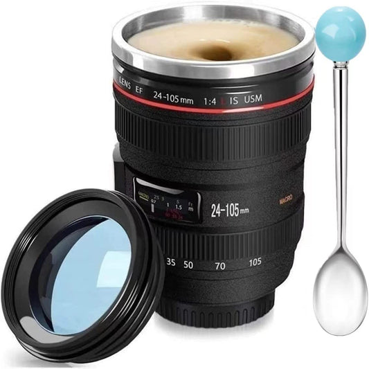 Espresso Your Creativity: Stainless Steel Camera Lens Mug for Snappy Sips