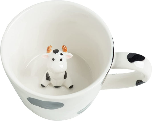 Holy Cow! Hidden 3D Animal Mug for Sipping Surprises – 12 Oz -White and Black